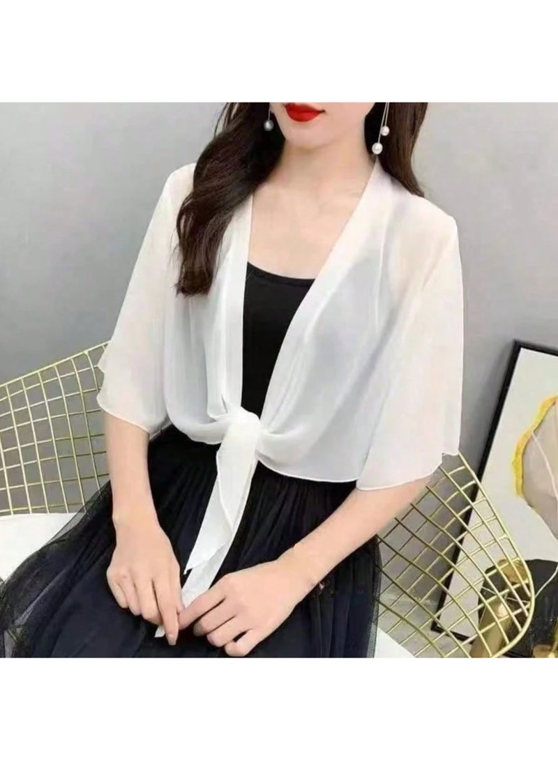 Shein 1pc Chiffon Shawl Cover Up For Women, Short Lightweight Shrug For Spring/Summer, Versatile Beach Cover Up, Sun Protection - Image 5